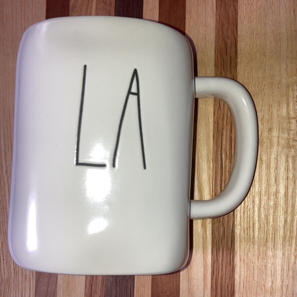 RAE DUNN White Ceramic Mug Sun Palm Tree LA Yellow Inside Los Angeles New - Picture 2 of 6